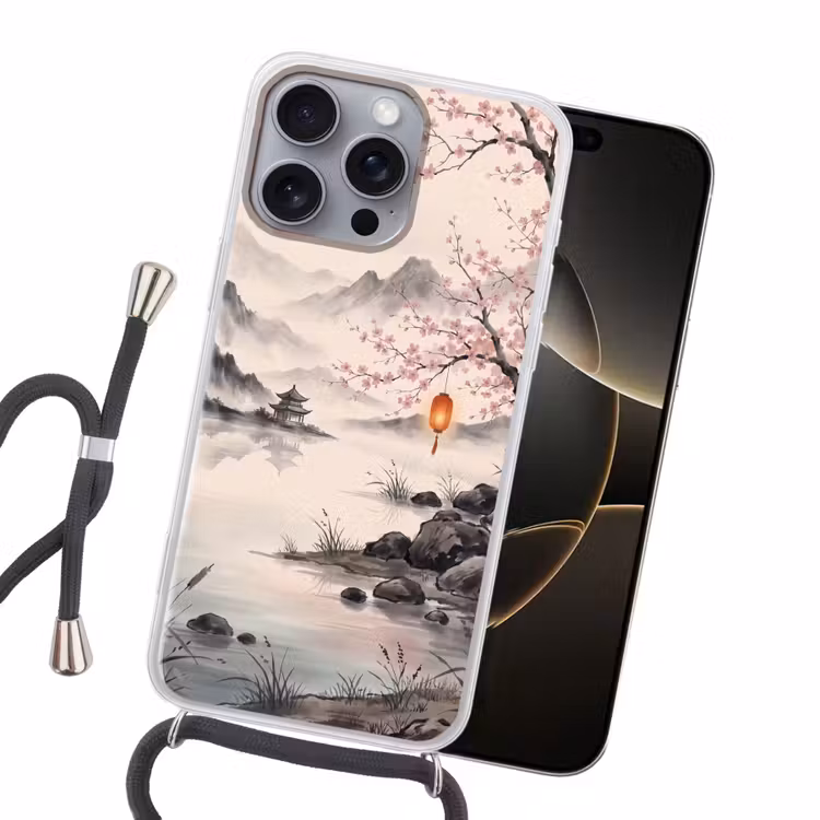 Zon - Japans - Traditioneel Hoesje iPhone 16 Pro Max met koord klein -sfeer1