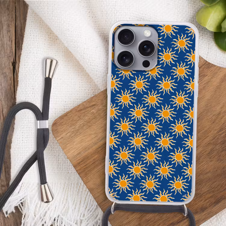 Zon - Patroon - Blauw Hoesje iPhone 16 Pro Max met koord klein 804 -sfeer4