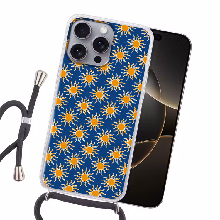 Zon - Patroon - Blauw Hoesje iPhone 16 Pro Max met koord klein 804 -sfeer1