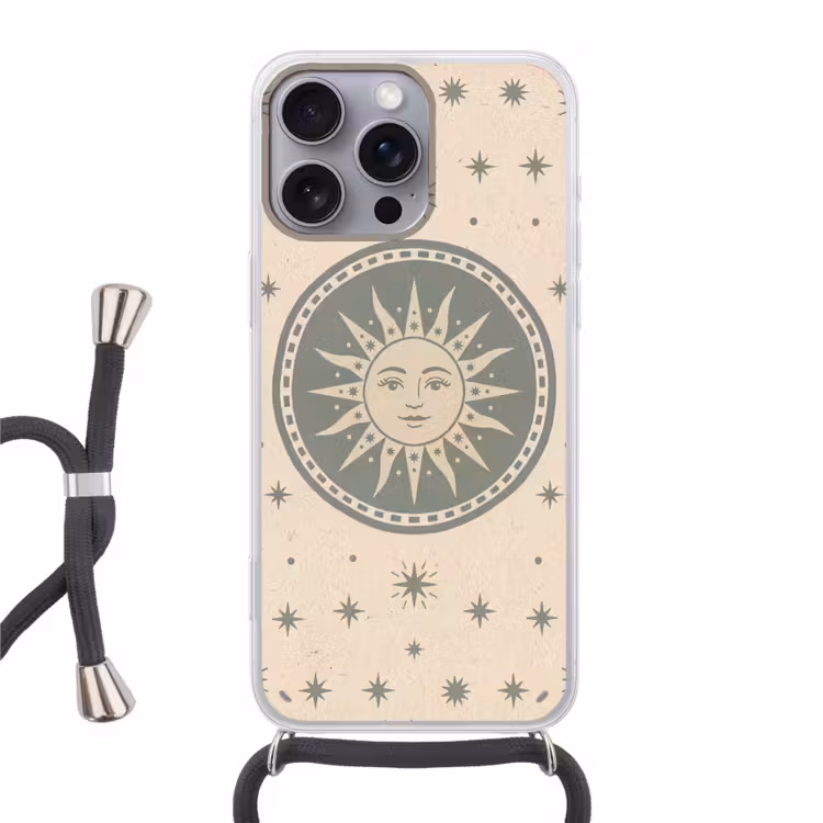Zon - Sterren - Astrologie - Vintage - Groen Hoesje iPhone 16 Pro Max met koord klein -3d