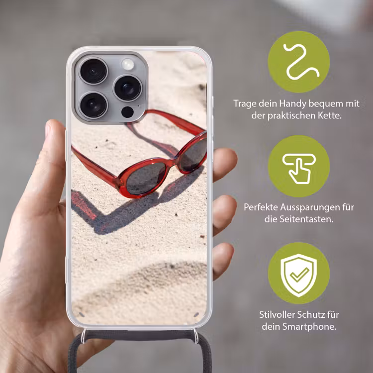 Zonnebril - Strand - Vakantie - Rood Hoesje iPhone 16 Pro Max met koord klein -sfeer2_DE