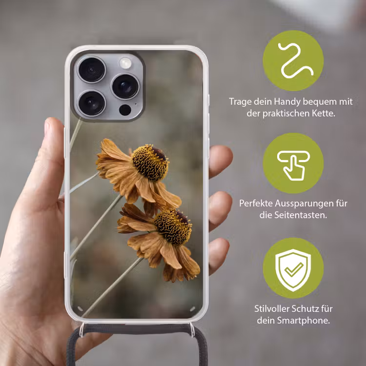 Zonnehoed - Droogbloemen - Geel - Warm Hoesje iPhone 16 Pro Max met koord klein -sfeer2_DE