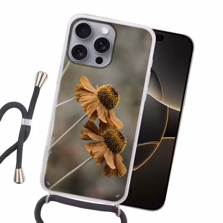 Zonnehoed - Droogbloemen - Geel - Warm Hoesje iPhone 16 Pro Max met koord klein -sfeer1