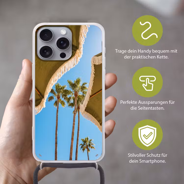 Parasol - Groen - Franjes - Zomer - Tropisch Hoesje iPhone 16 Pro Max met koord klein -sfeer2_DE