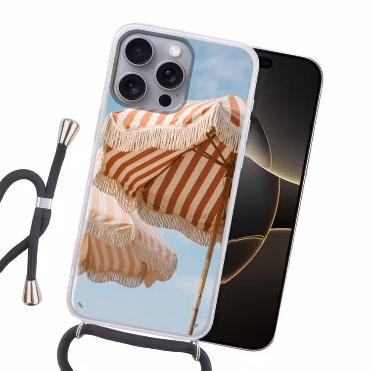 Parasol - Lucht - Rood Hoesje iPhone 16 Pro Max met koord klein -sfeer1