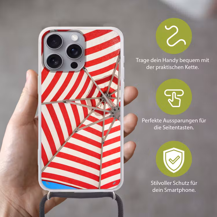 Parasol - Strepen - Zomer - Rood - Blauw Hoesje iPhone 16 Pro Max met koord klein -sfeer2_DE