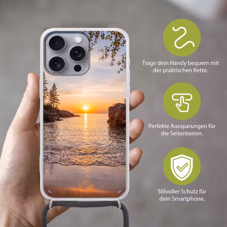 Zonsondergang - Kust - Water - Natuur - Oranje Hoesje iPhone 16 Pro Max met koord klein -sfeer2_DE