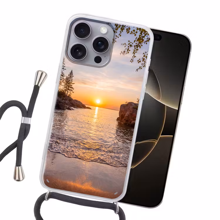 Zonsondergang - Kust - Water - Natuur - Oranje Hoesje iPhone 16 Pro Max met koord klein -sfeer1