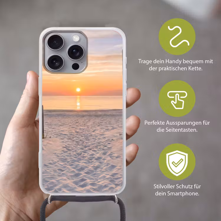 Zonsondergang - Strand - Zand Hoesje iPhone 16 Pro Max met koord klein -sfeer2_DE