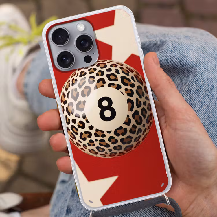 Spel - Dierenprint - Nummer 8 - Modern - Rood Hoesje iPhone 16 Pro Max met koord klein -sfeer3