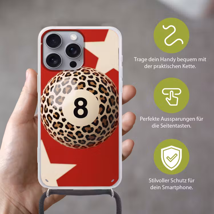Spel - Dierenprint - Nummer 8 - Modern - Rood Hoesje iPhone 16 Pro Max met koord klein -sfeer2_DE