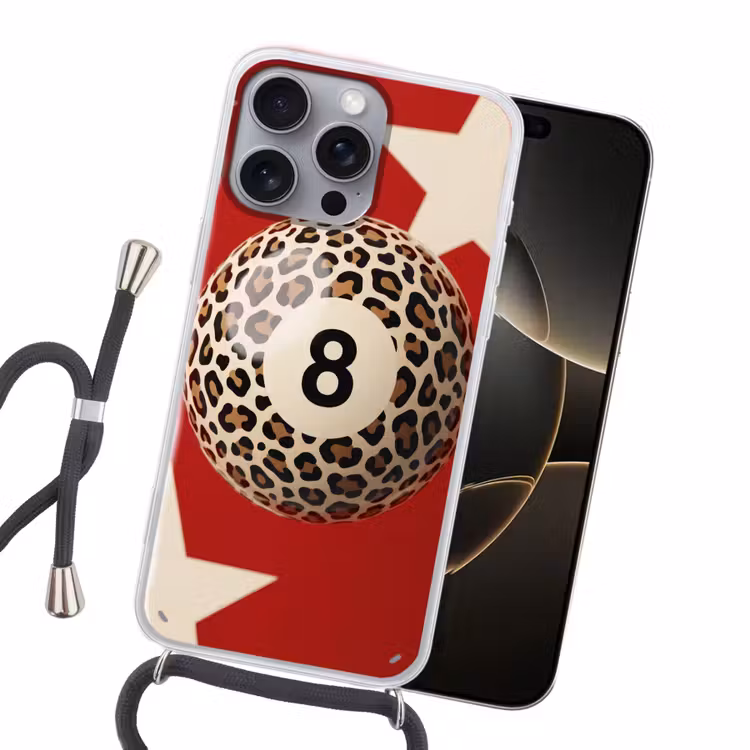 Spel - Dierenprint - Nummer 8 - Modern - Rood Hoesje iPhone 16 Pro Max met koord klein -sfeer1