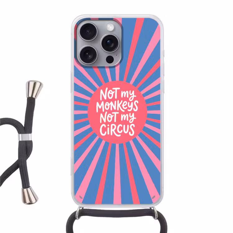 Spreuk - Grafisch - Abstract - Roze - Blauw Hoesje iPhone 16 Pro Max met koord klein -3d