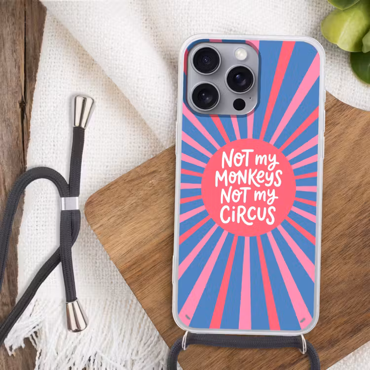 Spreuk - Grafisch - Abstract - Roze - Blauw Hoesje iPhone 16 Pro Max met koord klein -sfeer4