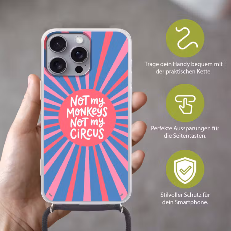 Spreuk - Grafisch - Abstract - Roze - Blauw Hoesje iPhone 16 Pro Max met koord klein -sfeer2_DE