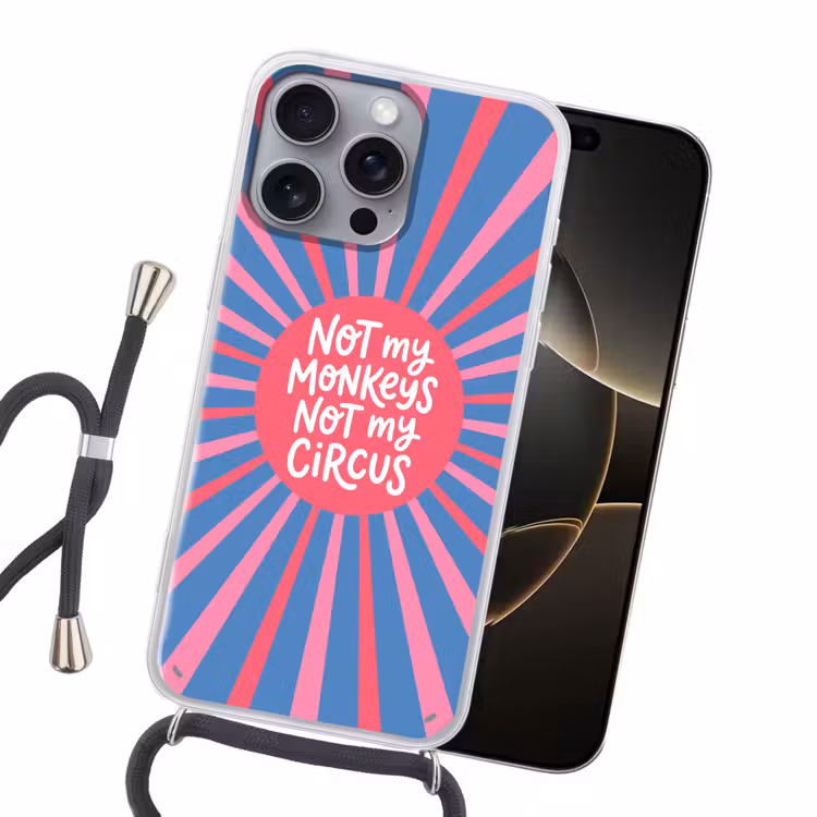 Spreuk - Grafisch - Abstract - Roze - Blauw Hoesje iPhone 16 Pro Max met koord klein -sfeer1