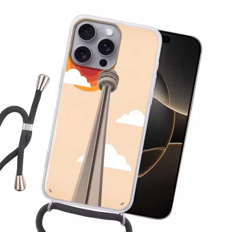 Stad - Gebouw - Architectuur - Retro - Oranje Hoesje iPhone 16 Pro Max met koord klein -sfeer1