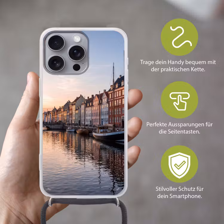 Stad - Gracht - Zonsondergang - Klassiek - Kleurrijk Hoesje iPhone 16 Pro Max met koord klein -sfeer2_DE