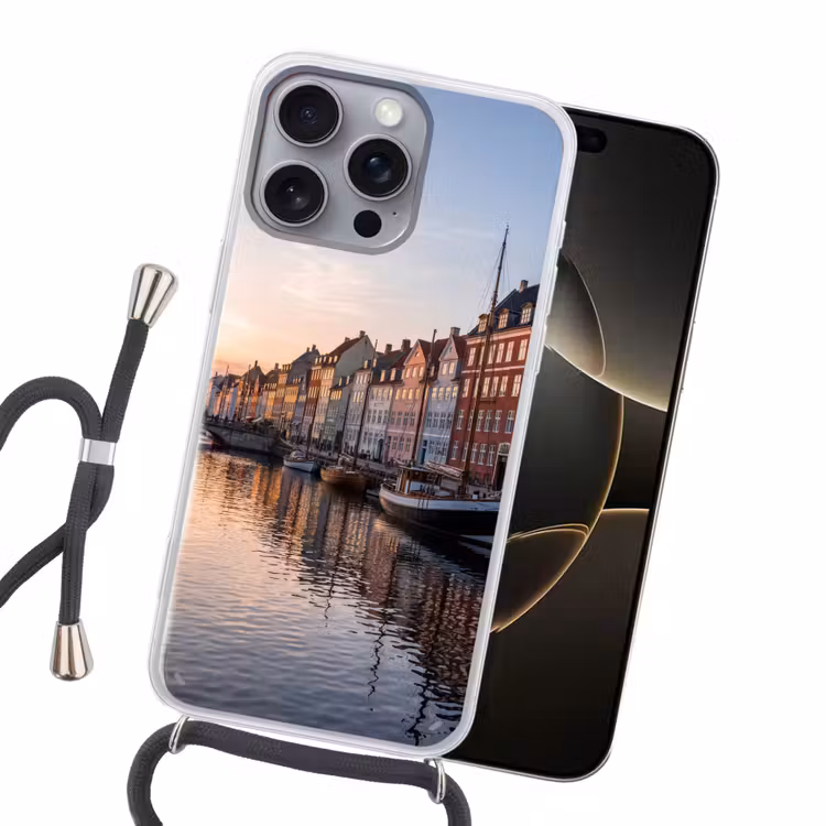 Stad - Gracht - Zonsondergang - Klassiek - Kleurrijk Hoesje iPhone 16 Pro Max met koord klein -sfeer1