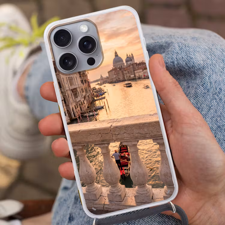 Stad - Venetië - Kanaal - Zonsopgang - Architectuur - Goud Hoesje iPhone 16 Pro Max met koord klein -sfeer3