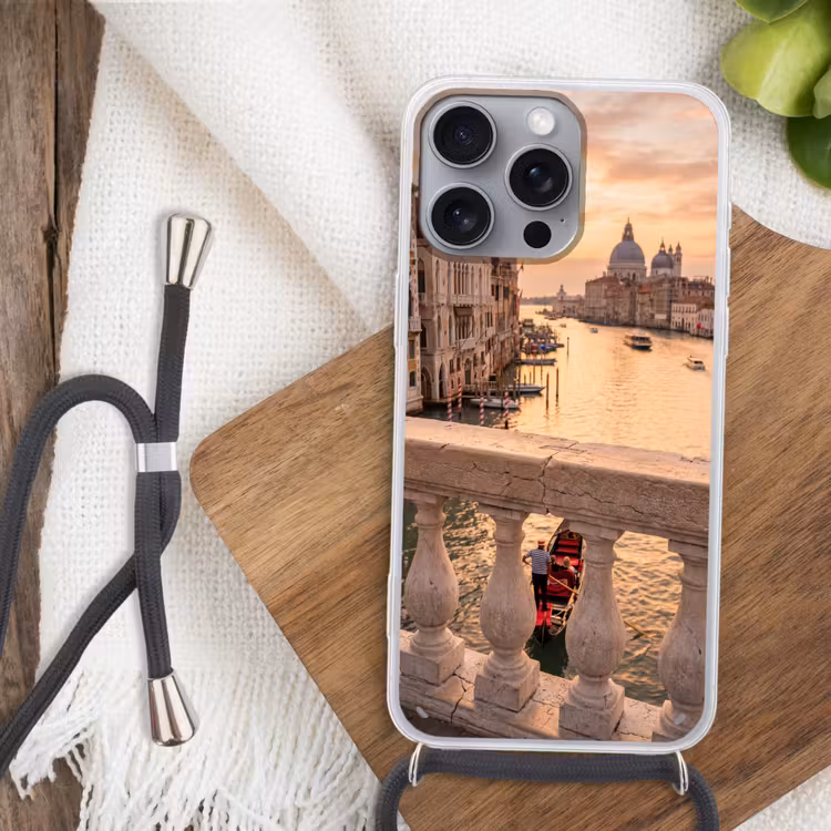 Stad - Venetië - Kanaal - Zonsopgang - Architectuur - Goud Hoesje iPhone 16 Pro Max met koord klein -sfeer4