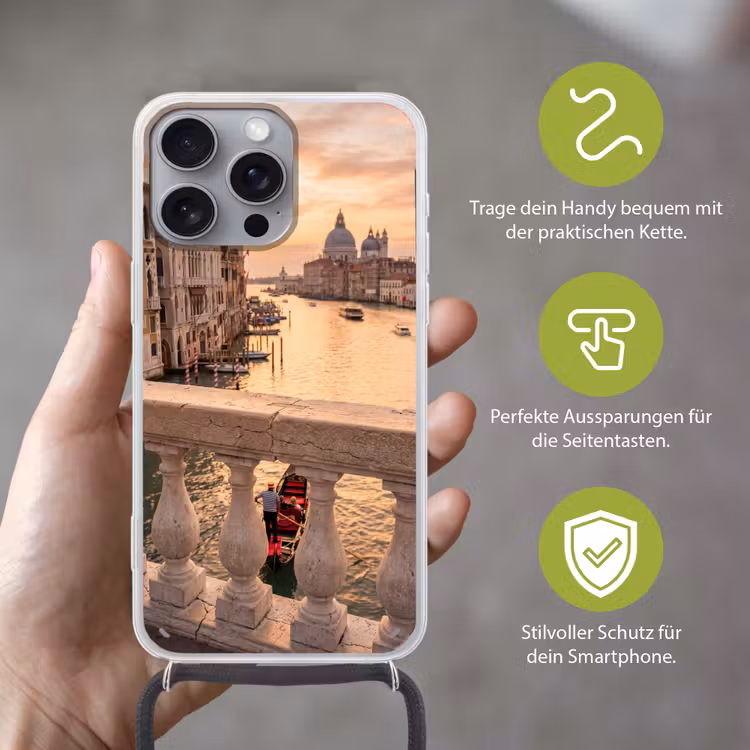 Stad - Venetië - Kanaal - Zonsopgang - Architectuur - Goud Hoesje iPhone 16 Pro Max met koord klein -sfeer2_DE
