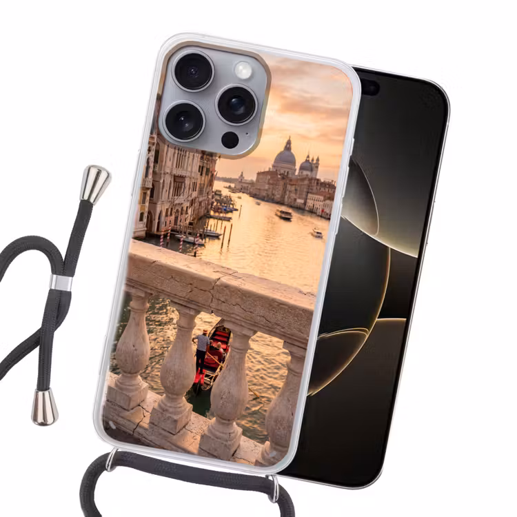 Stad - Venetië - Kanaal - Zonsopgang - Architectuur - Goud Hoesje iPhone 16 Pro Max met koord klein -sfeer1