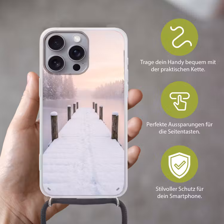 Steiger - Meer - Mist - Winter - Serene Hoesje iPhone 16 Pro Max met koord klein -sfeer2_DE