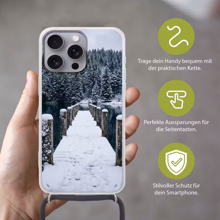 Steiger - Meer - Sneeuw - Bergen - Rustgevend Hoesje iPhone 16 Pro Max met koord klein -sfeer2_DE