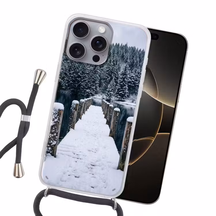 Steiger - Meer - Sneeuw - Bergen - Rustgevend Hoesje iPhone 16 Pro Max met koord klein -sfeer1