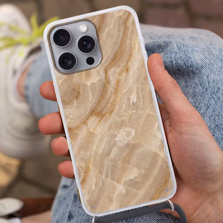 Steen - Ader - Natuur - Modern - Beige Hoesje iPhone 16 Pro Max met koord klein -sfeer3