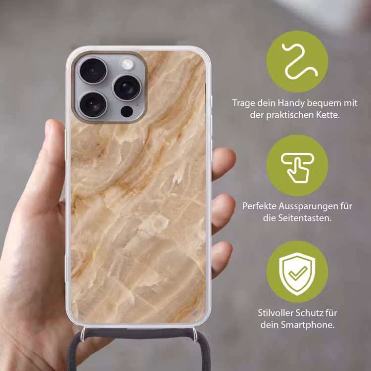 Steen - Ader - Natuur - Modern - Beige Hoesje iPhone 16 Pro Max met koord klein -sfeer2_DE