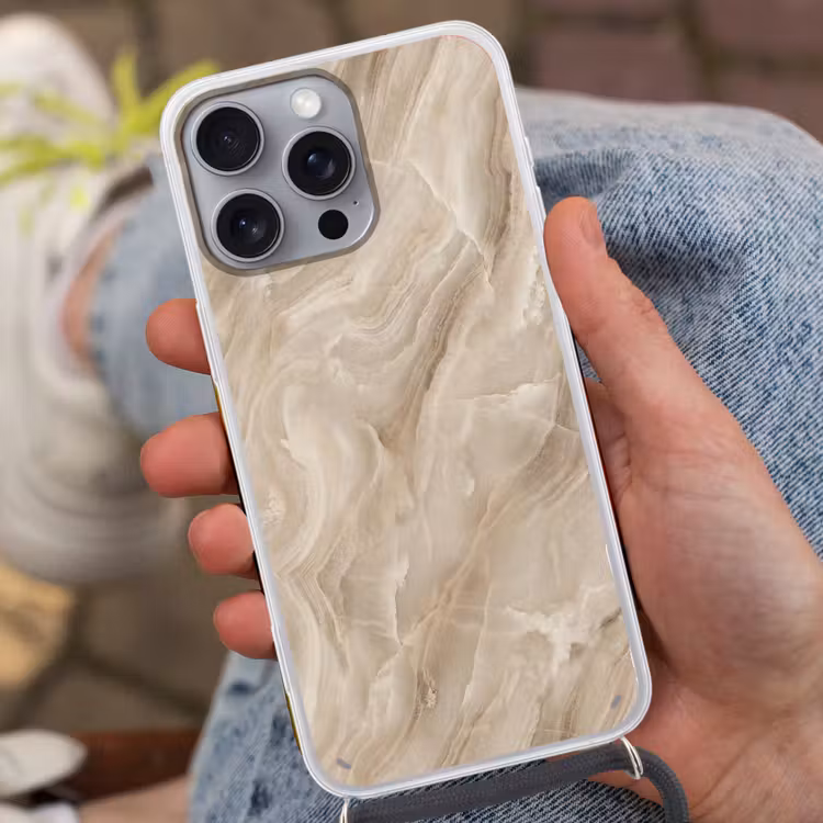 Steen - Golvend - Abstract - Beige Hoesje iPhone 16 Pro Max met koord klein -sfeer3