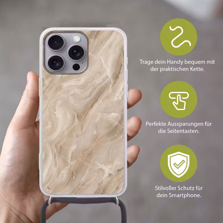 Steen - Golvend - Abstract - Beige Hoesje iPhone 16 Pro Max met koord klein -sfeer2_DE