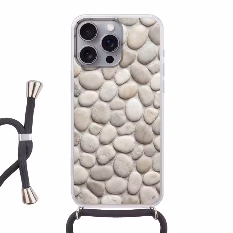 Steen - Kiezel - Natuur - Minimalistisch - Beige Hoesje iPhone 16 Pro Max met koord klein -3d