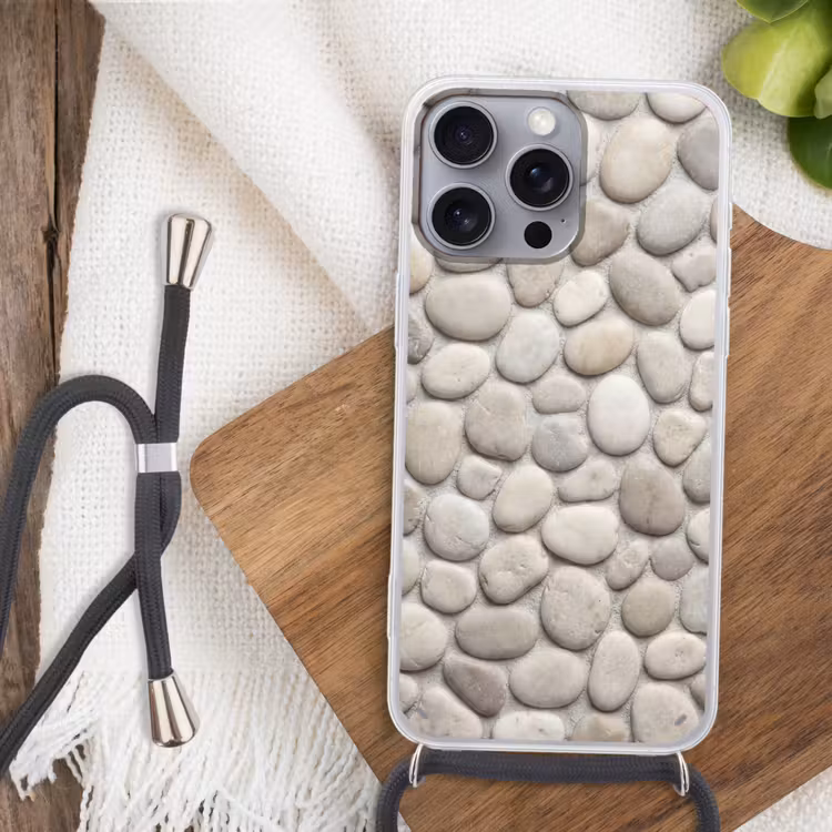 Steen - Kiezel - Natuur - Minimalistisch - Beige Hoesje iPhone 16 Pro Max met koord klein -sfeer4