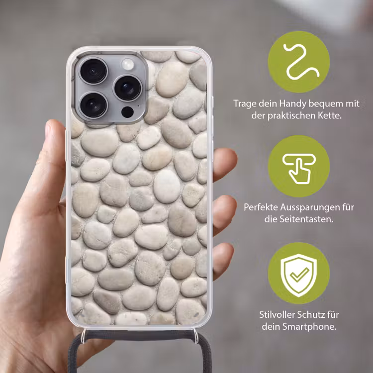 Steen - Kiezel - Natuur - Minimalistisch - Beige Hoesje iPhone 16 Pro Max met koord klein -sfeer2_DE