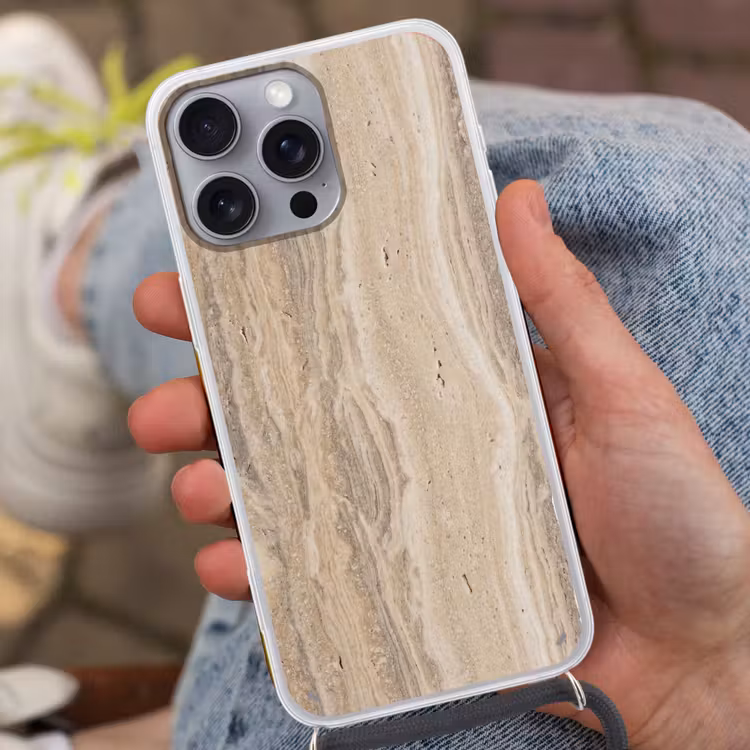 Steen - Patroon - Textuur - Natuurlijk - Beige Hoesje iPhone 16 Pro Max met koord klein -sfeer3