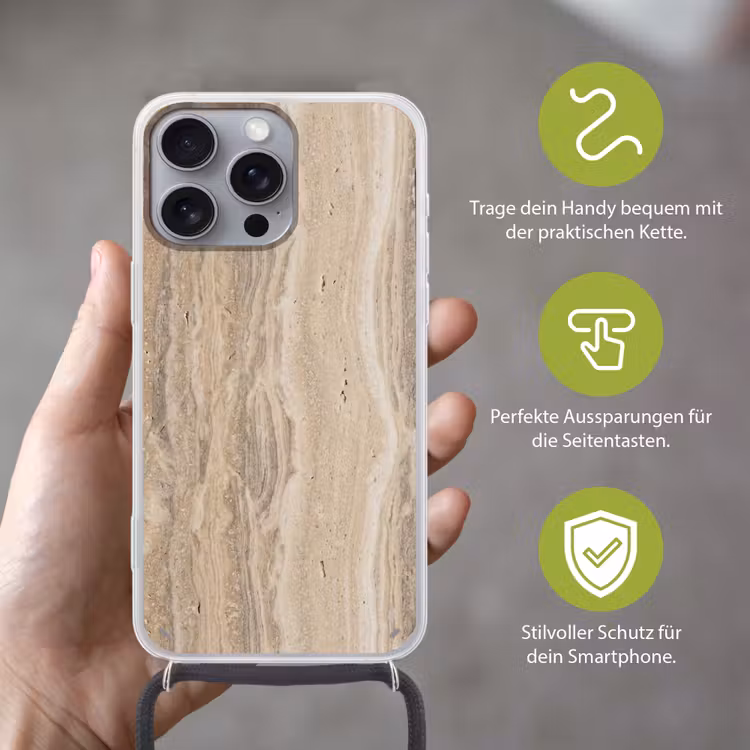 Steen - Patroon - Textuur - Natuurlijk - Beige Hoesje iPhone 16 Pro Max met koord klein -sfeer2_DE