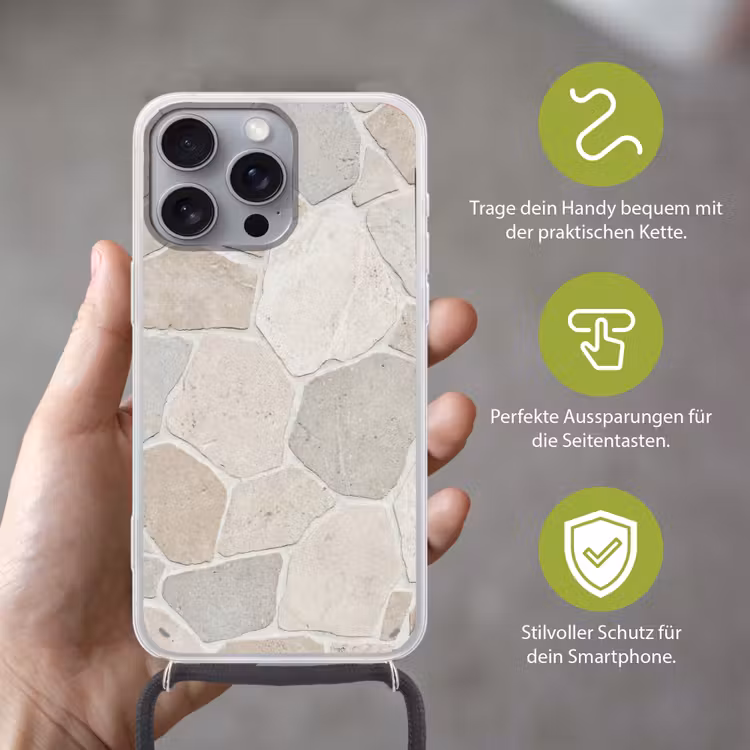 Steen - Patroon - Textuur - Beige Hoesje iPhone 16 Pro Max met koord klein -sfeer2_DE