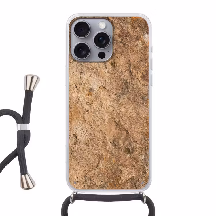 Steen - Natuur - Textuur - Abstract - Bruin Hoesje iPhone 16 Pro Max met koord klein -3d