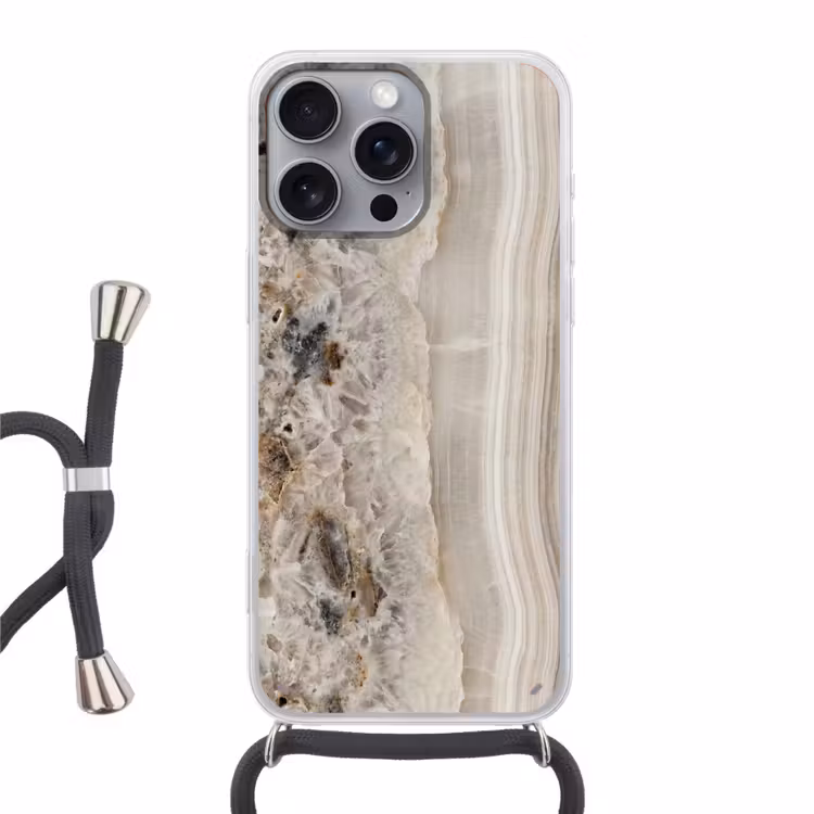 Steen - Textuur - Abstract - Beige - Wit Hoesje iPhone 16 Pro Max met koord klein -3d
