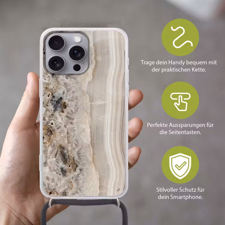 Steen - Textuur - Abstract - Beige - Wit Hoesje iPhone 16 Pro Max met koord klein -sfeer2_DE