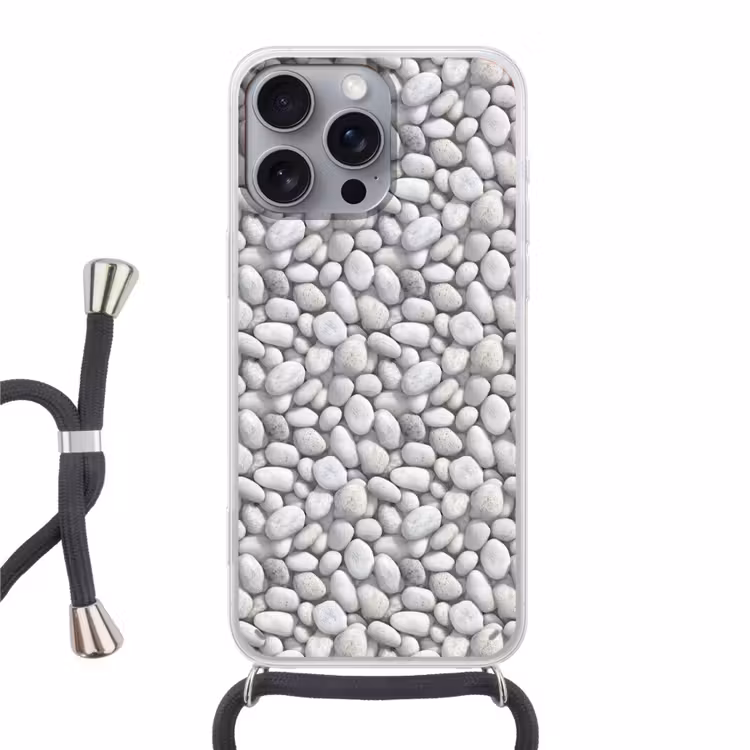 Steentjes - Grijs - Ovaal Hoesje iPhone 16 Pro Max met koord klein 804 -3d