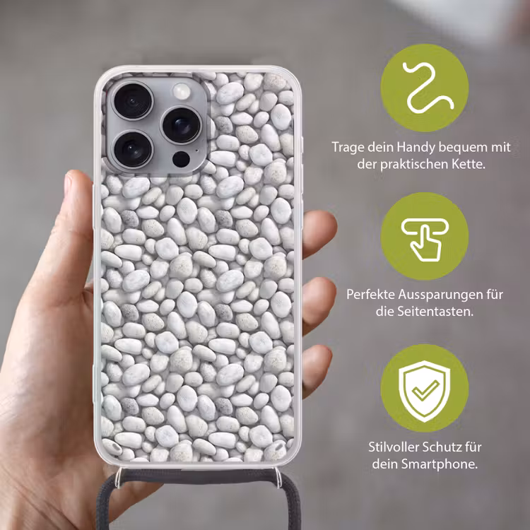 Steentjes - Grijs - Ovaal Hoesje iPhone 16 Pro Max met koord klein 804 -sfeer2_DE