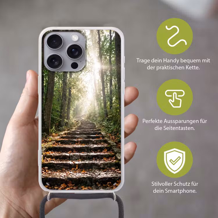 Stenen - Trap - Bos - Natuur Hoesje iPhone 16 Pro Max met koord klein -sfeer2_DE