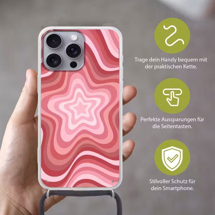 Ster - Golvend - Abstract - Roze Hoesje iPhone 16 Pro Max met koord klein -sfeer2_DE