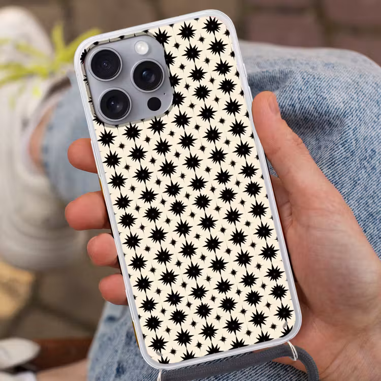 Stervormen - Geometrisch - Zwart Hoesje iPhone 16 Pro Max met koord klein 804 -sfeer3