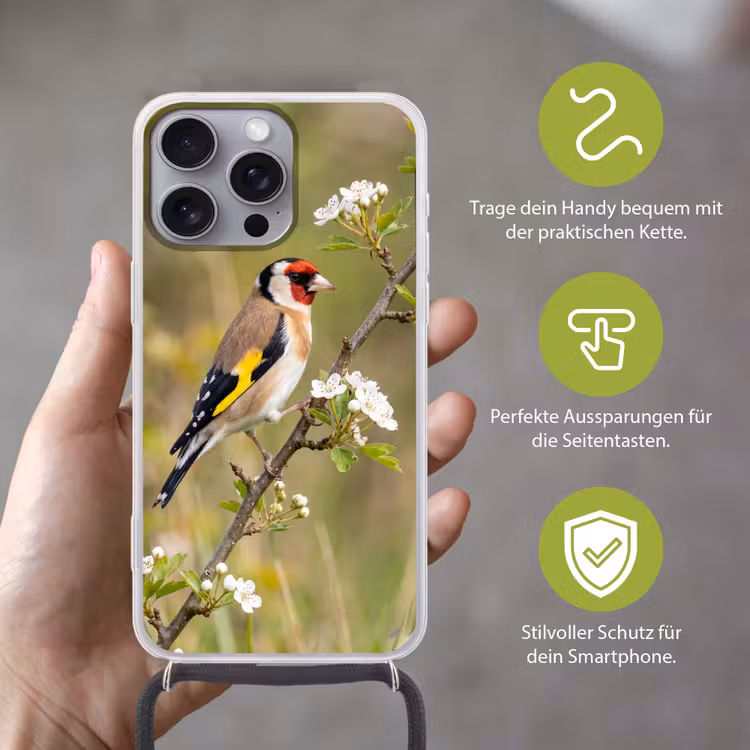 Putter - Bloesem - Lente - Natuur - Kleurrijk Hoesje iPhone 16 Pro Max met koord klein -sfeer2_DE