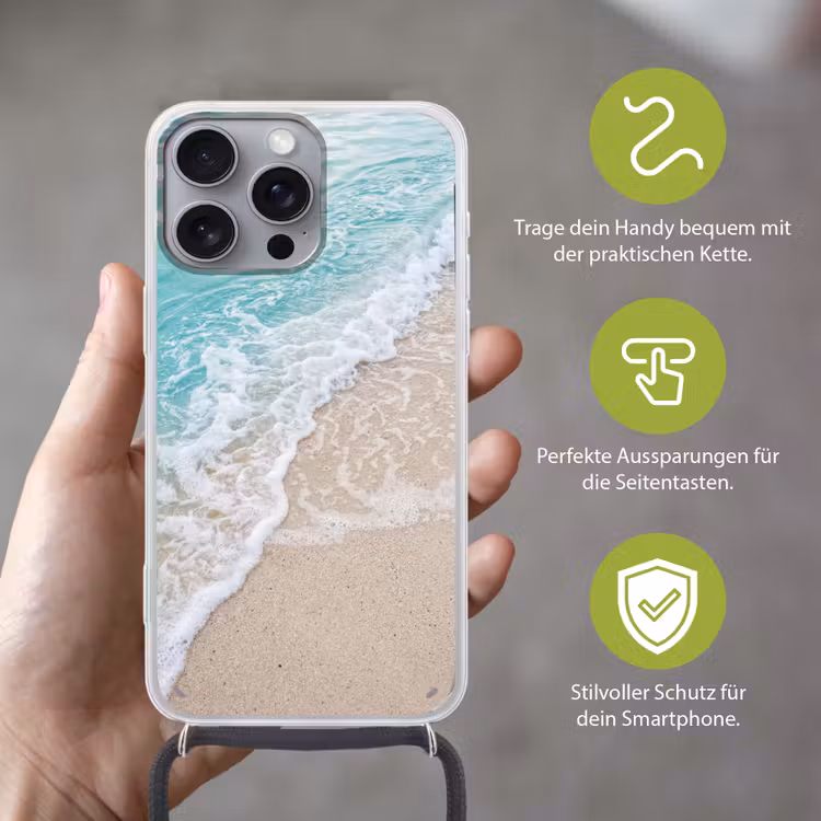 Strand - Zee - Golf - Natuur - Blauw Hoesje iPhone 16 Pro Max met koord klein -sfeer2_DE